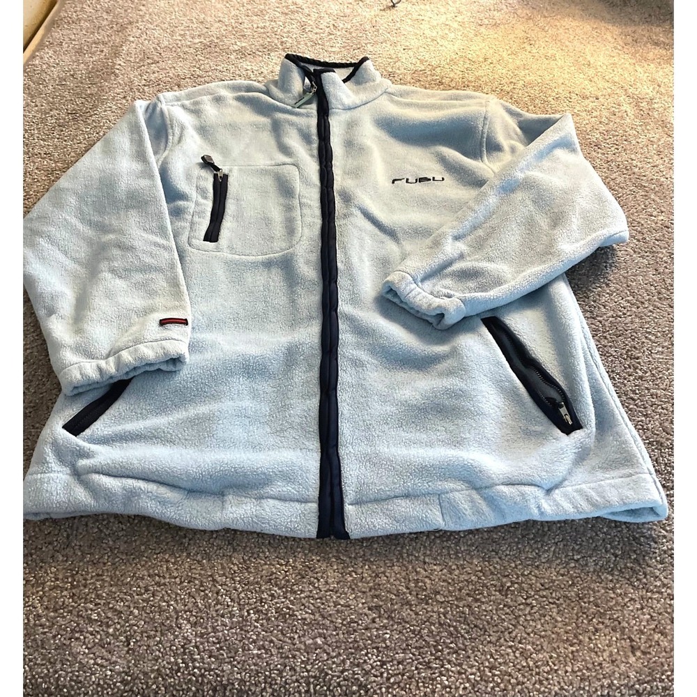 Vintage FUBA Sports Men's Light Blue Full Fleece Jacket Streetwear Large
